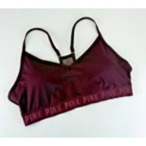 Victoria Secret PINK Ultimate Lightly Lined Mesh Sports Bra Maroon Logo Size XL